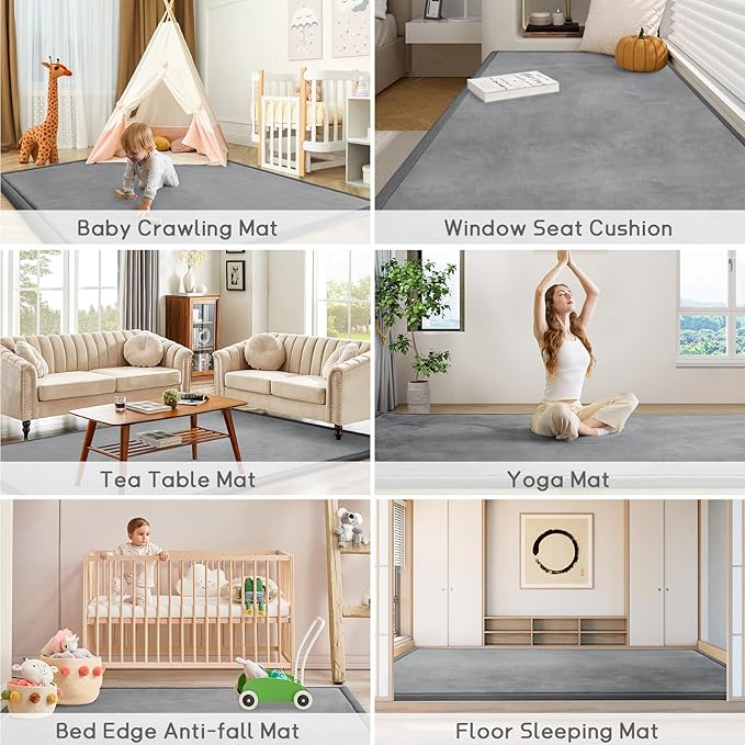 Baby Play Mat 1.2" Thick Memory Foam Nursery Rug Area Rug, 9β2β X 6β7β Yoga Mat Playmat Crawling Mat for Baby,Toddlers, Infants, Kids,Floor Mat Tatami Mat for Living Room with Non-Slip(Grey)