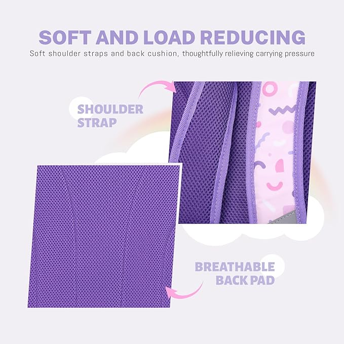 mygreen 3PCS Kids Backpack Set - Waterproof Bookbag with Lunch Box for Girls Ages 3-12, Adorable Cartoon Prints for School & Outdoor Use Light Pink Mermaid