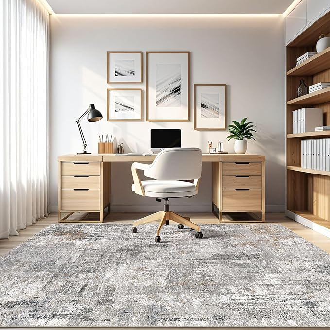 8x10 Area Rugs Living Room: Machine Washable Large Abstract Modern Soft Rug Stain Resistant Indoor Floor Non Slip Accent Carpet for Bedroom Nursery Playroom Office Dining Room Dorm- Gray Rust