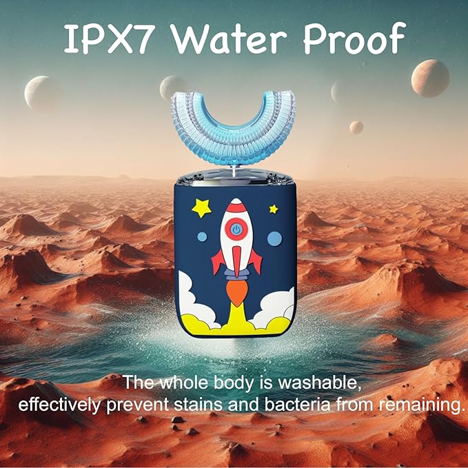 Kids U Shaped Electric Toothbrush Ultrasonic Automatic Brush with 5 Brush Head Rinse Cup 6 Clean Modes IPX7 Waterproof Whole Mouth Rechargeable Smart Timer Toothbrushes for Children Age 2-7