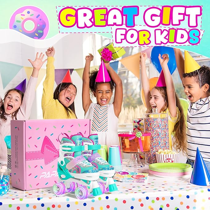 PAPAISON Adjustable Roller Skates for Girls Illuminating Wheels, Kids Toddler Rollerskates Ages 4-6 5-8 8-12