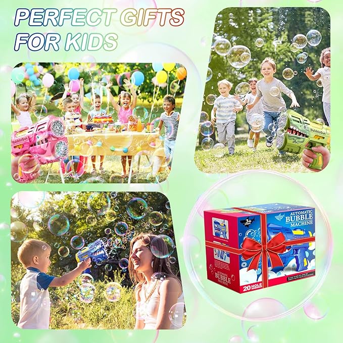 2 Pack Bubble Guns for Kids, LED Light Up Rechargeable Bubbles Machine Blower with 4 Bottles Refill Solution, Toddlers 4-8 Wedding Birthday Easter Party Gift