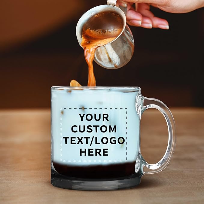 Custom Libbey Clear Glass Coffee Mugs 13 oz. Set of 10, Personalized Bulk Pack - Perfect for Coffee, Tea, Espresso, Hot Cocoa, Other Beverages - Black Bottom