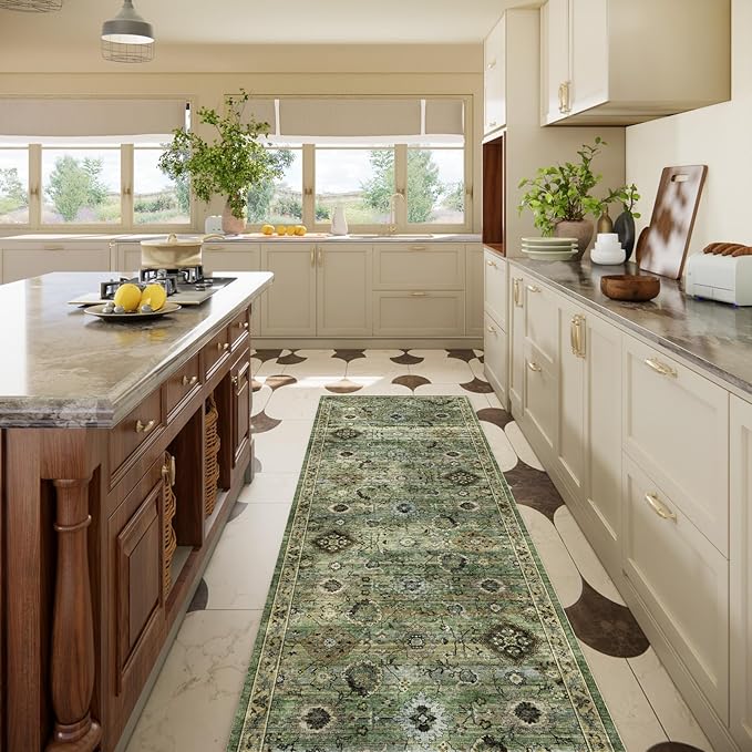 Washable Runners for Hallways Kitchen Rugs: 2'6"x8' Runner Rug Stain Resistant Non Slip Low Pile Soft Carpet Runners for Hallways Bedroom Kitchen Entryway Indoor Laundry Room Farmhouse
