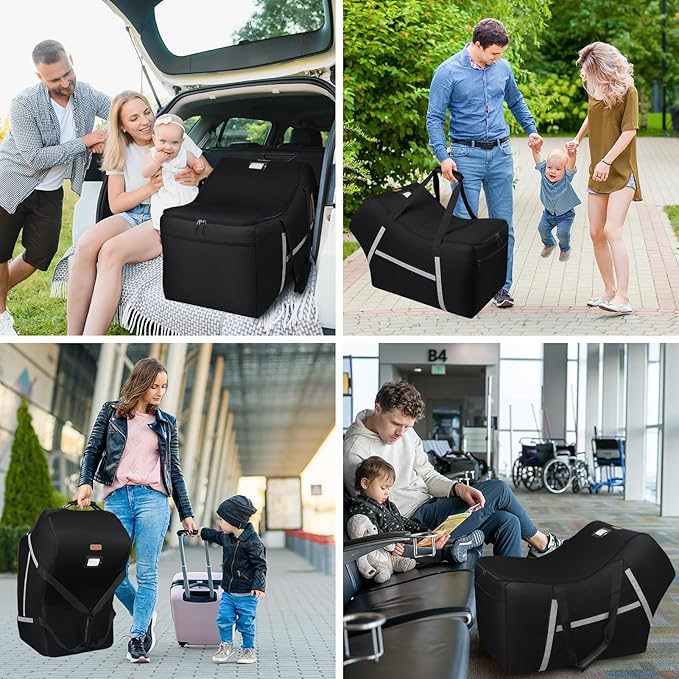 Infant Car Seat Travel Bag for Airplane Compatible with All Nuna Pipa Car Seat and Base,Chicco KeyFit 30 and Base, Padded Car Seat Bags for Air Travel,Car Seat Gate Check Bag with Side Pocket, Black
