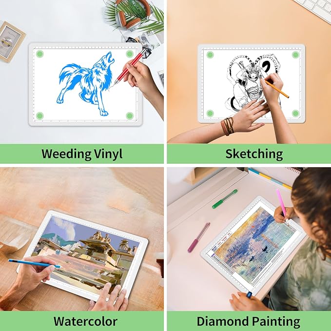 Phylosal Rechargeable A4 LED Light Pad for Diamond Painting, Ultra-Thin Magnetic Tracing Light Box for Drawing, Diamond Art Light Board with Side Button, Super Bright Light Table for Sketching (White)