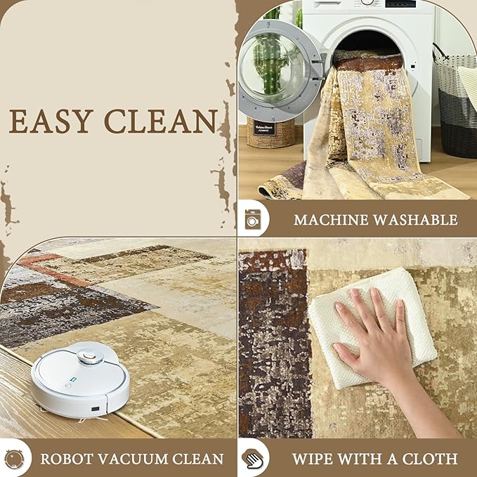 LOCHAS Washable Runner Rugs for Hallway, 2x6 Non Sip Soft Rug for Bedroom Entryway Kitchen Laundry Room, Long Abstract Carpet for Indoor Floor Bedside, Geometric Vintage Home Decor, Pet & kid Friendly