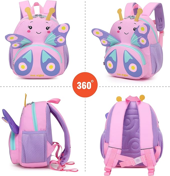3D Butterfly Toddler Backpack - Cute Animal Cartoon Mini Travel Bag for Girls 1-3 Years,Waterproof Kids Preschool Backpack with Personalized Design (Butterfly Style)