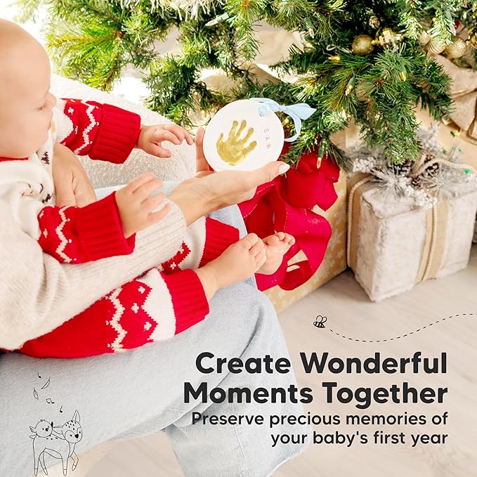 Baby Hand and Footprint Kit Girls, Boys - Personalized Baby Footprint Ornament Kit, Newborn Keepsake Gifts for New Mom, Easy to Use Handprint Makers, Cute Shower Gifts (Gold Paint, Cherish)