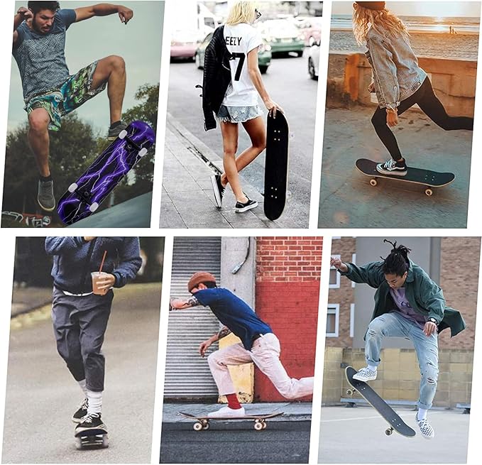 Skateboard,31 x 8 Inch Complete Skateboard, 8-Layer Maple Wood Deck Double Kick Standard Skateboards for Kids, Teens, Adult, Beginner