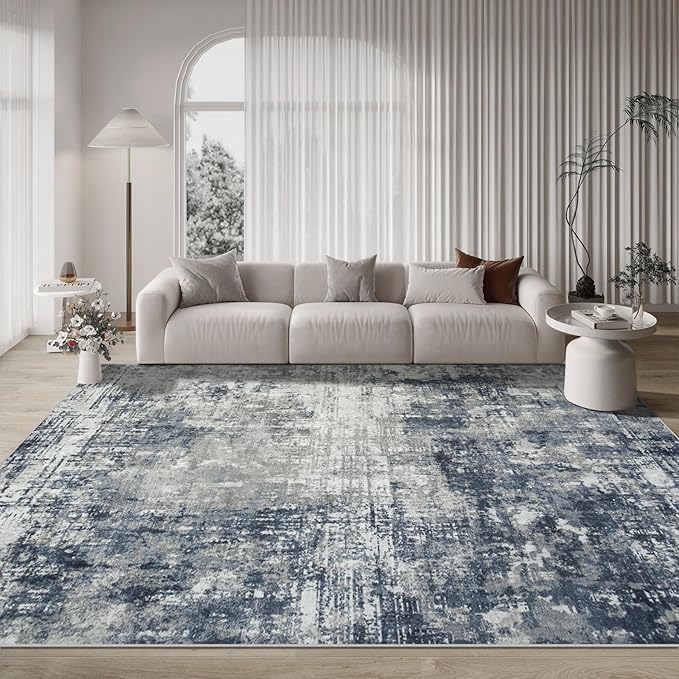 8x10 Area Rugs for Living Room Rug Washable: Modern Large Rug for Dining Room Bedroom Carpet Non Slip 8 by 10 Indoor Abstract Nursery Home Office Blue Grey