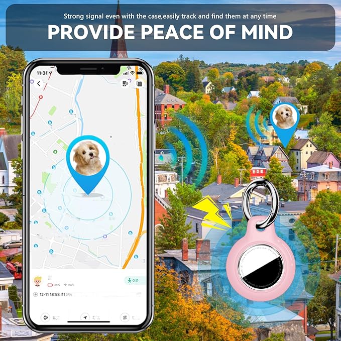 Upgrade Waterproof 2 Pack Airtags Holder with Apple Airtags Keychain, Hard PC Air Tag Case, Anti-Scratch & Shock Air tag Holder, Men's Women's Keyrings & Keychains-Black+Pink