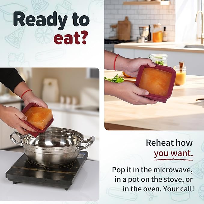 2-Cup Silicone Freezer Trays with Lids – Perfect for Meal Prep, Portion Control, and Easy Freezing-Meal Prep Container Molds for Soup,Leftovers (Cranberry, 2 Pack)