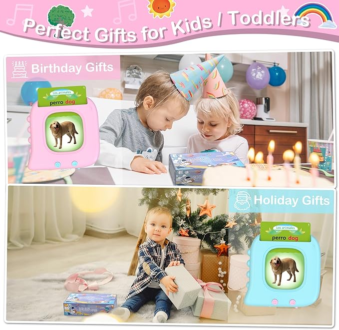 Pocket Speech Therapy Toys for 1 2 3 4 5 Years, Bilingual Spanish English 224 Sight Words Toddler Flash Cards Preschool Learning materialsToy, Montessori Autism Sensory Toys, Birthday Gifts for Girls