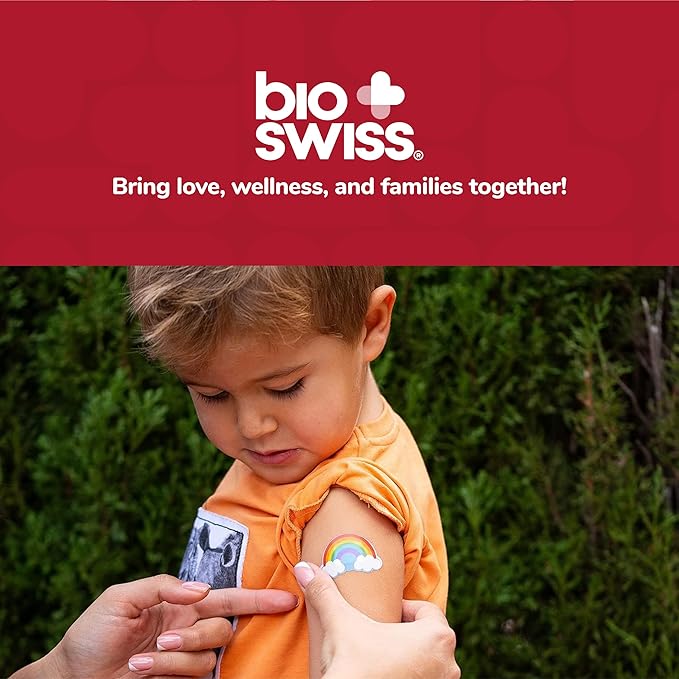 BioSwiss Bandages, Rainbow Shaped Self Adhesive Bandage, Latex Free Sterile Wound Care, Fun First Aid Kit Supplies for Kids, 24 Count