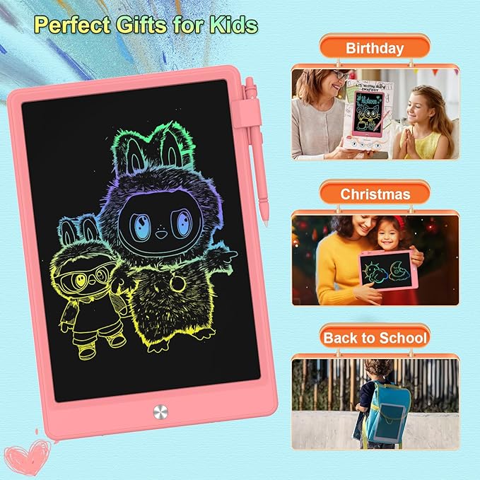 12.9 Inch LCD Writing Tablet for Kids, Colorful Toddler Doodle Board - Erasable Drawing Pad, Educational Learning Toy for Ages 3-8 - Valentine's Day Christmas Birthday Gifts (12.9 Inch, Pink)