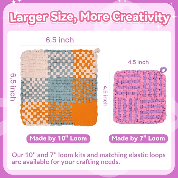 PREBOX 10’’ Potholder Weaving Loom Kit Refill Loops, DIY Crafts Supplies for Kids & Beginners, 224 Colorful Loops to Make 4 Large Pot Holders