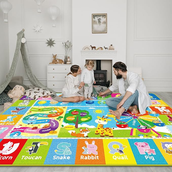 Kids Rug for Playroom, Kids Baby Playmat with Alphabet, Month, Weather, Week and Shapes ABC Educational Rug, Play Mat Carpet for Bedroom Classroom (59 X 39.4 INCH, Ferris Wheel)