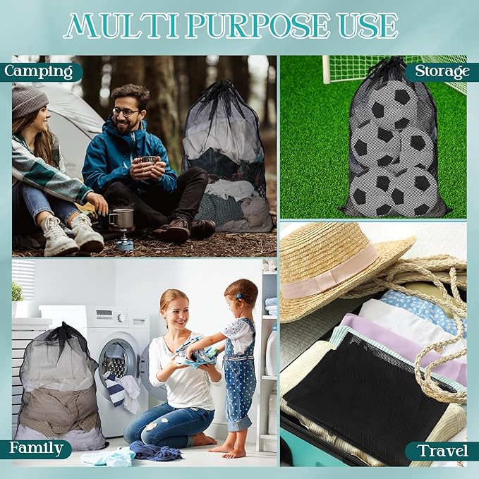 Aliceset 4 Pcs 24 x 36 Inches Mesh Laundry Bags with Drawstring Black Heavy Duty Mesh Laundry Bag with Handles Machine Washable Sheet for College Dormitory Family and Apartment Dwellers