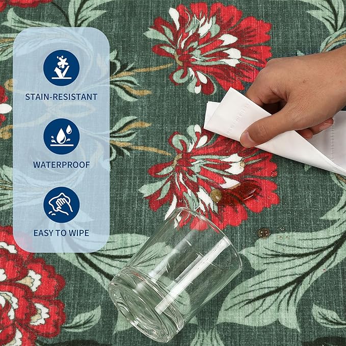 GarveeHome Floral Botanical Washable 8x10 Area Rug for Living Room Soft Grey Green Vintage Boho Cottage Large Rugs Low Pile Carpet for Bedroom Dining Nursery Rug