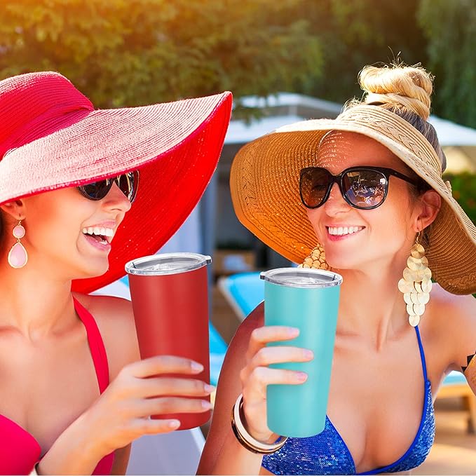 VEGOND 20oz Tumbler Bulk with Lid and Straw 6 Pack, Stainless Steel Vacuum Insulated Tumbler, Double Wall Coffee Cup Travel Mug, Red