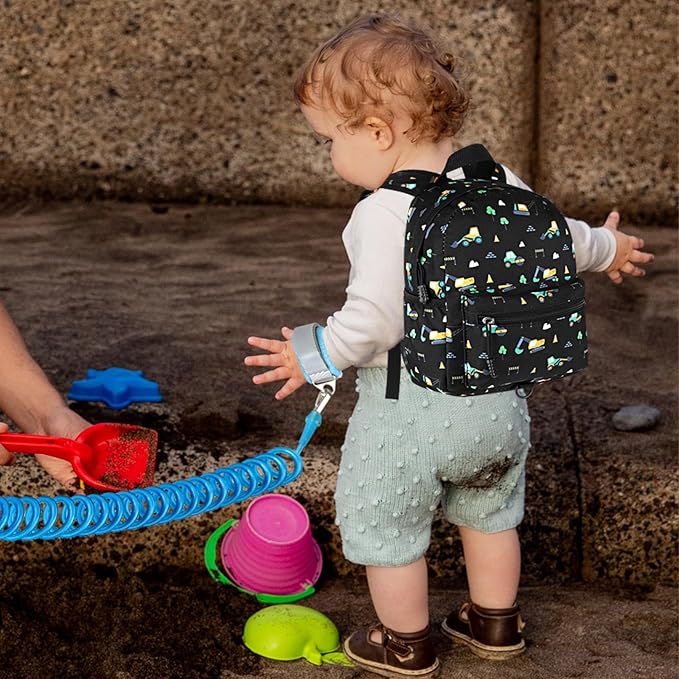 Accmor Toddler Backpack Leash, Mini Child Backpack with Anti Lost Wrist Link, Cute Kids Backpack Walking Harness for Outdoor Travel, Adorable Excavator Backpack Tether for Baby Boys Girls Ages 1-3