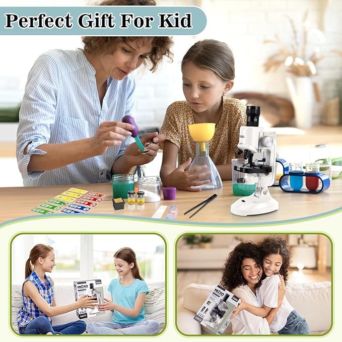 Little World Microscope for Kids, 100x 400x and 1200x Science Kits for Kids Age 5-7 Age 8-12, Microscope Beginner Kit with LED, Learning Resources Toys, Science Experiment STEM Kits, White