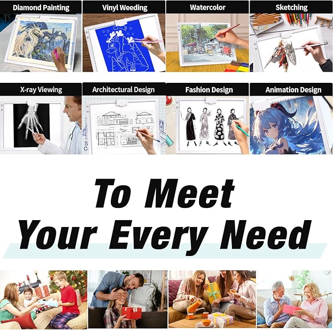 Rechargeable A3 Diamond Art Light Board,Light Pad with Stand and Clip,3 Colors Stepless Dimmable and 6 Levels of Brightness Light Box for tracing,Diamond Painting,Drawing,Sketching(White)