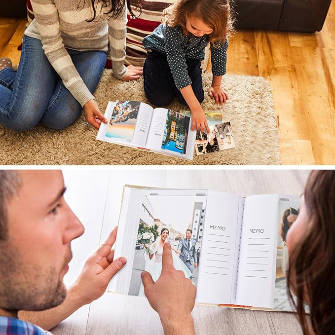 RECUTMS Photo Album with Memo Hold 100 4x6 Photos with Memo Areas, Slip in Pockets PU Leather Cover Small Photo Book with Front Window for Memories Couple Kids Family Pictures (Purple)