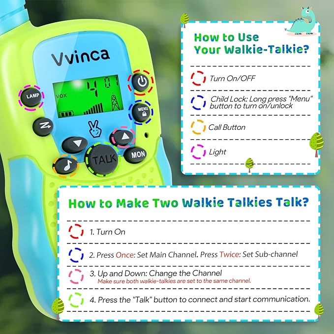 Vvinca Walkie Talkies for Kids Rechargeable Toys for Ages 5-7, Long Range 22 Channels 2 Way Kids Walkie Talkie with Flashlight for Camping Hiking Indoor Outdoor 3 4 5 6-12 Boy Girl Christmas Birthday