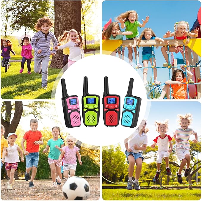 WokTok Kids Adult Suitable Walkie Talkie, Rechargeable, Outdoor Camping Game Toys, Birthday Gift, Suitable for 8-12 3-5 Years Old Boys and Girls 2-Way Long Distance Radio, 4 Packs