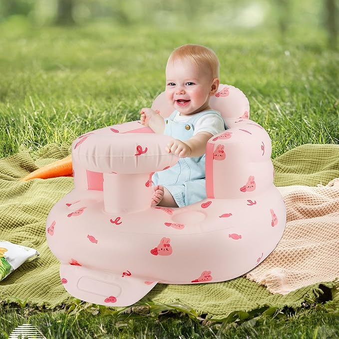 Pink Baby Inflatable Seat for 3-36 Months Girl, Built-in Air Pump, Bear Baby Support Seat Summer Toddler Chair for Sitting Up, Floor Seater