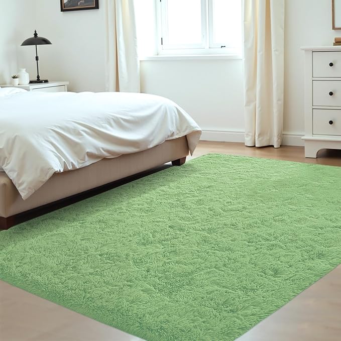 4x6 Area Rug for Living Room: Fluffy Shag Soft Washable Rugs Fuzzy Plush Indoor Carpet for Bedroom Nursery Playroom Dorm Kids Girls Boys Room (Sage Green, 4'x6')