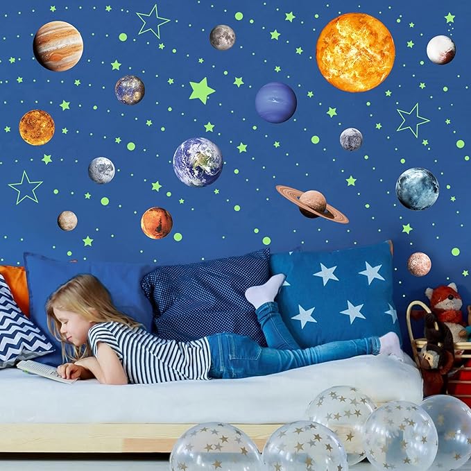Solar System Wall Decals Glow in The Dark Stars 780 PCS, Glowing Planets Stickers for Ceiling, Nursery Wall Stickers for Bedroom, Kids Room Decorations (Green)