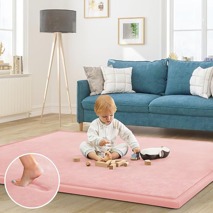 Baby Play Mat for Floor Tummy Time Mat Nursery Rug Muscle Mat Area Rug Playroom Rug Tatami Mat 4'11x3'28" Memory Foam 1.3" Thick Crawling Mat for Babies,Toddlers, Infants, Kids,Floor Mat(Pink)