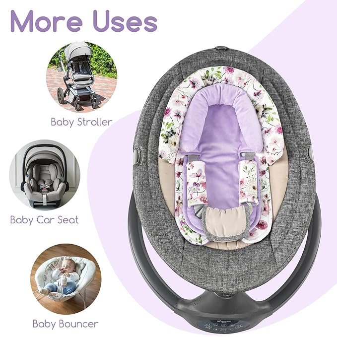 GFU Baby Car Seat Head Support for Newborn, 2 in 1 Infant Car Seat Head Body Support with Strap Pads, Soft Stroller Cushion Pillow Insert for Girls and Boys, Fits for Stroller, Swing, Purple Floral