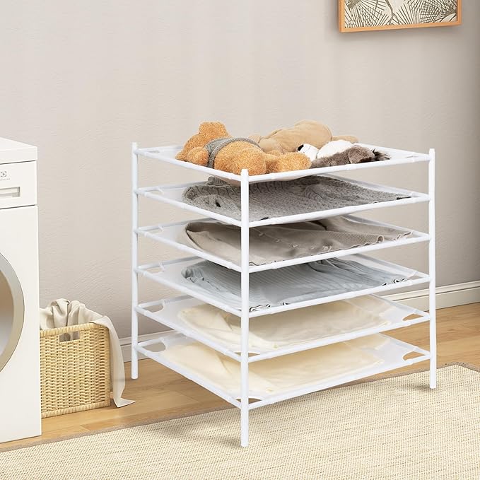 STORAGE MANIAC Sweater Drying Rack, Mesh Clothes Drying Rack, Stackable Laundry Drying Rack, Lay Flat Dryer for Delicates, Portable Dry Rack for Indoor or Outdoor, White, 6-Pack