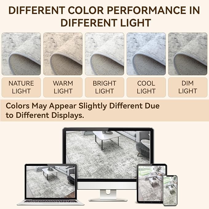 Washable Area Rugs 2'x8' Non-Slip Modern Abstract Soft for Living Room Entryway Bedroom Nursery, Print Pattern, Gray White Grey