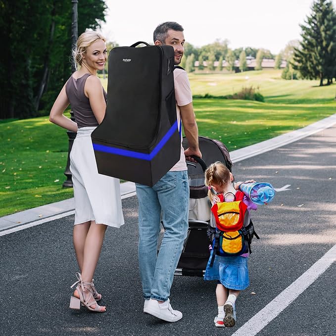 Car Seat Travel Bag - Padded, Comfortable, Durable, Roomy Gate Check Carseat Cover Backpack Fits 3-in-1,Convertible, Booster & Infant Car Seats for Airplane, Airport, Blue