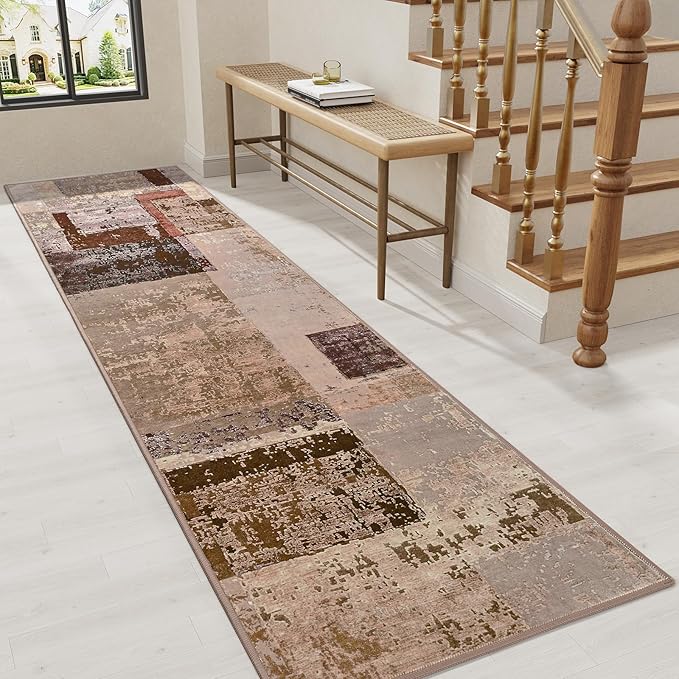 LOCHAS Washable Runner Rugs for Hallway, 2x8 Non Sip Soft Rug for Bedroom Entryway Kitchen Laundry Room, Long Abstract Carpet for Indoor Floor Bedside, Geometric Vintage Home Decor, Pet & kid Friendly