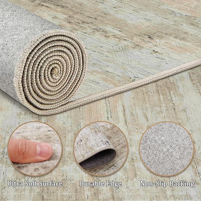 5x7 Area Rug Living Room Rugs - Washable Rug Large Modern Abstract Soft Thin Carpets Indoor Floor No Slip Vintage Carpet for Bedroom Under Dining Table Nursery Home Office Decor Brown