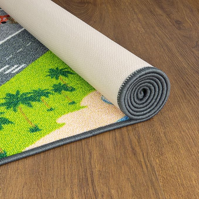 KC Cubs 3x5 City Streets Car Road Rug – Educational Non-Slip Play Mat for Kids, Toddlers, Nursery, Classroom, Playroom, Baby Daycare, Boy Girl Carpet