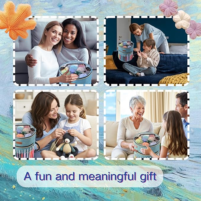 Yarniss Crochet Kits for Beginners,1120 Yards Yarn Kits 16 Colors,Crochet Set with 14 Size Ergonomic Crochet Hooks 2.0mm~14mm,Crochet Bag Organizer