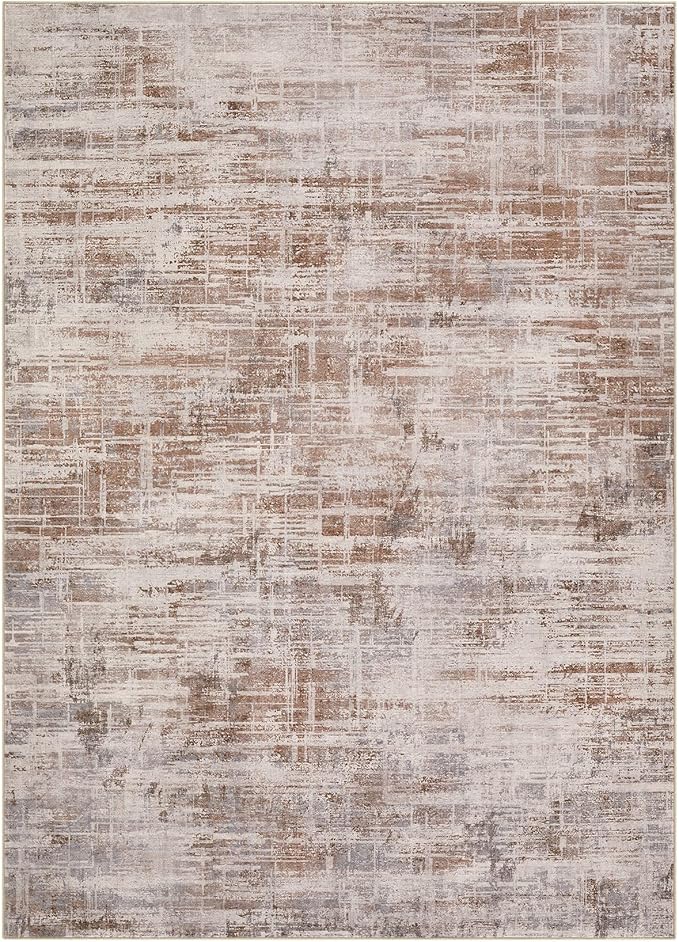 Area Rug for Living Room: 5x7 Washable Neutral Abstract Modern Soft Rugs Non Slip Indoor Floor Stain Resistant Carpet for Bedroom Dining Room Office Nursery - Red Brown