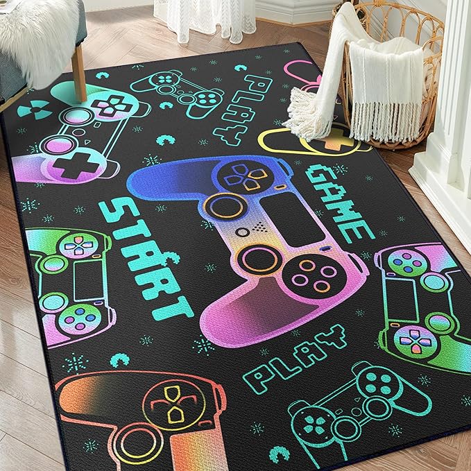 Play Gaming Rug for Bedroom Gamer Mat Gamepad for Boys Room 59"x39" for Playroom Decor Washable