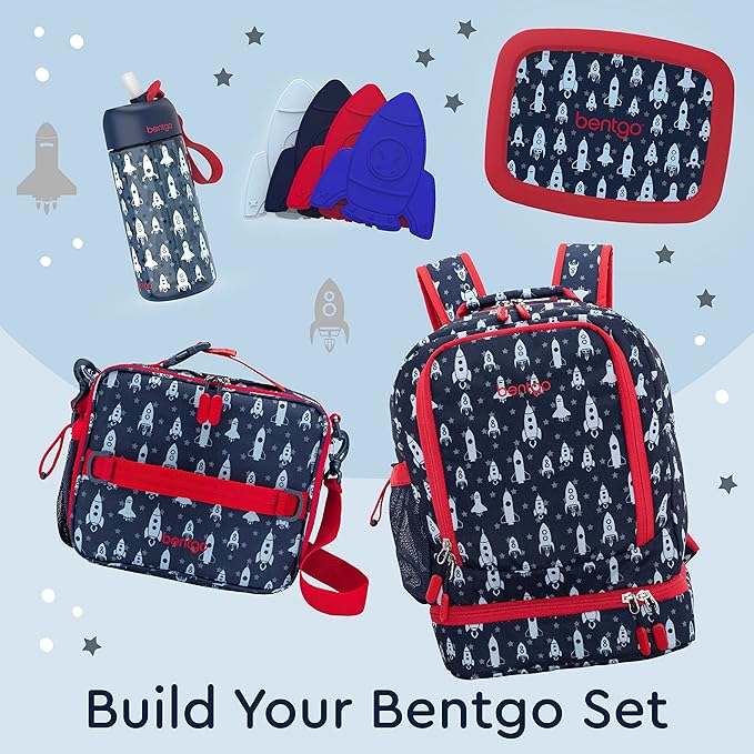 Bentgo Kids 2-in-1 Backpack & Insulated Lunch Bag - Durable 16” Backpack & Lunch Container in Unique Prints for School & Travel - Water Resistant, Padded & Large Compartments (Rocket)