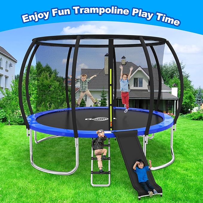 Trampoline Ladder Slide Kit, Trampoline Universal 3 Steps Wide Ladder & Buffer Slide,Universal Step Slider for 10ft 12ft 14ft 15ft 16ft Trampoline, Easy to Climb and Slider for Children/Kids