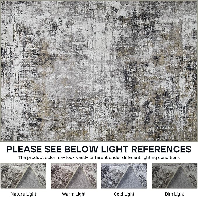 Runner Rug for Hallways Kitchen 2'6"x8' Washable, Non Slip Carpet 8ft Area Rugs Entryway Rubber Backed 8 Feet Neutral Abstract Modern Low Pile Indoor Black Gold