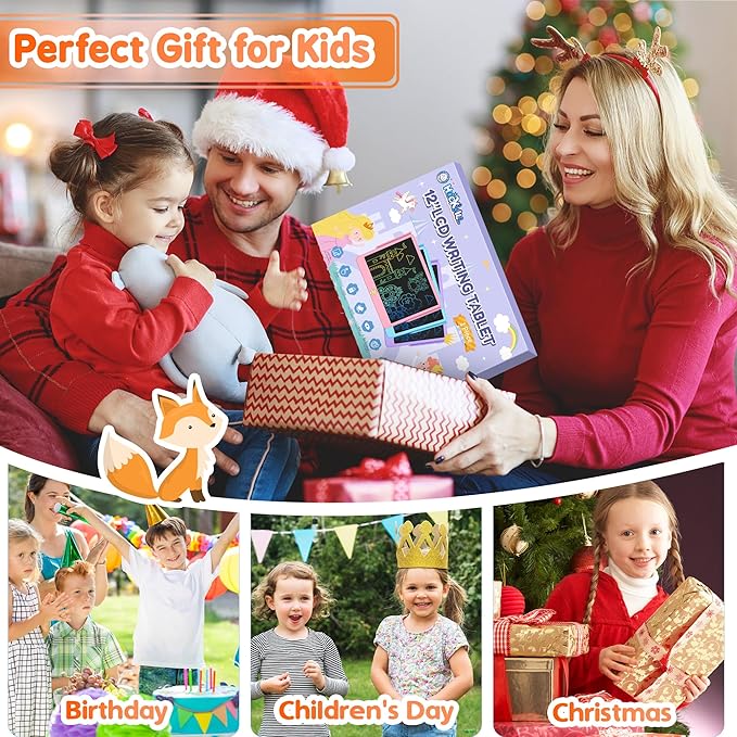 LCD Writing Tablet for Kids 12 Inch, Kids Learning Toys Drawing Pad for Girls Boys, Erasable Doodle Board for Toddlers 3 4 5 6 7 8 Year Old Travel Essentials, Christmas Birthday for Kids - Orange