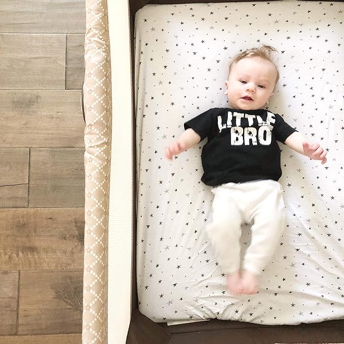 Ely's & Co. Patent Pending Waterproof Pack n Play│Mini Crib Sheet 2-Pack Set for Baby Boy or Baby Girl - 100% Combed Jersey Knit Cotton Sheets with Eco-Friendly Waterproof Lining — Grey Stars